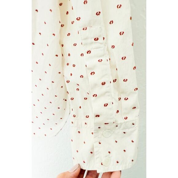 Helmut Lang Womens Button Cotton Up Blouse Cream White Stripe Red Fil Coupe Dots - Picture 4 of 11